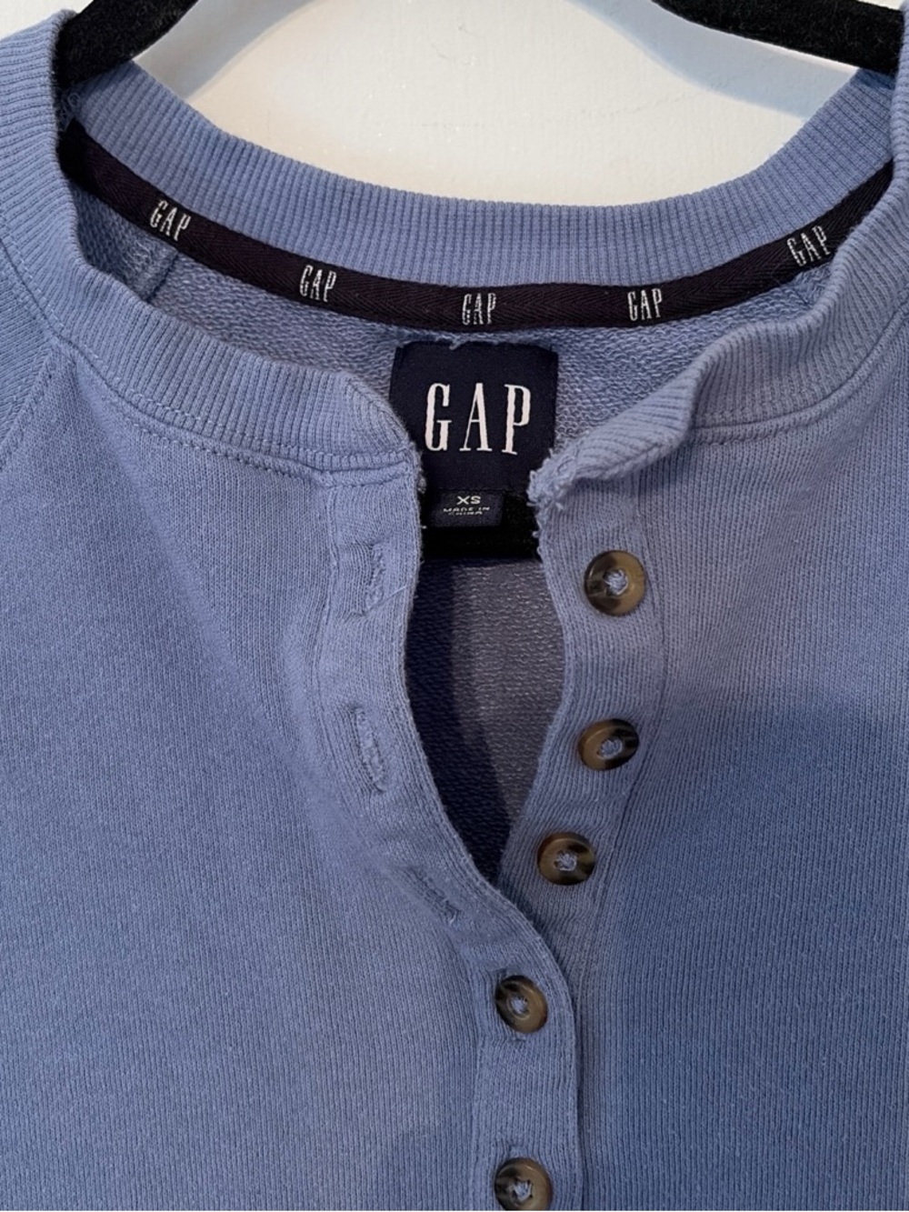 GAP Button-Front Henley in Dusty Blue